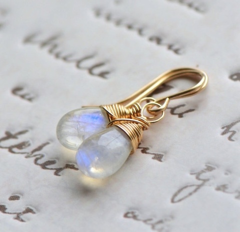 Moonstone Dangle Earrings Gold  Rainbow Moonstone Earrings Gold Small Moonstone Gemstone earrings ► Photo 1/4