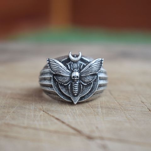 Moth Dead Head Ring Mystical Esoteric Circle Sign Of The Moon Rings ► Photo 1/6