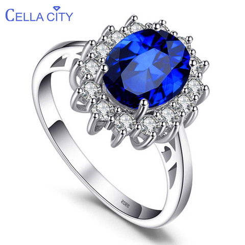 Cellacity Classic Oval Sapphire Ring for Women Flower shape Silver 925 Jewelry Gemstones Engagement Gift Wholesale Size 5-10 ► Photo 1/6