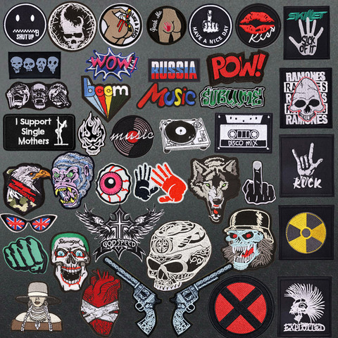 Skull Band Iron on Patches for Clothing Sticker on Clothes Rock Music Biker Motorcycle Punk Embroidery Atch Appliques Stripe Diy ► Photo 1/6