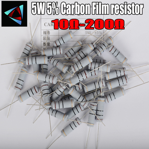 5pcs 5W 5% Carbon Film resistor 1R ~ 1M 10 12 15 18 20 22 24 27 30 33 36 39 43 47 51 56 62 68 75 82 91 100 120 150 180 200 ohm ► Photo 1/1