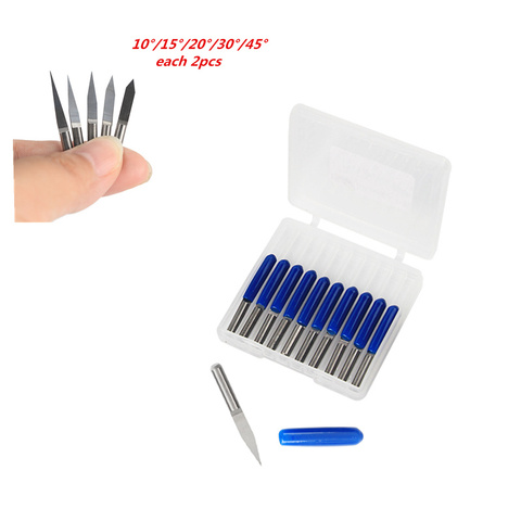 10Pcs 10/15/20/ 30/45 Degree Milling Cutter Tools Set Carbide PCB Engraving Bits 3.175mm CNC Router Bit ► Photo 1/6