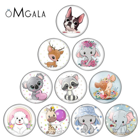 Animal Clip Art Cute Dog Fox Elepant 12mm/14mm/16mm/18mm/20mm/25mm Round Photo Glass Cabochon Demo Flat Back Making Findings ► Photo 1/6