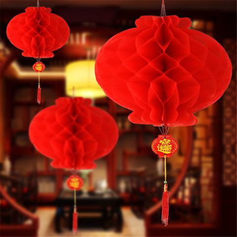 10/30/50pcs Red Honeycomb Lantern Waterproof Paper 6-19 Inch Red Lanter for New Year Spring Festival Decoration ► Photo 1/6