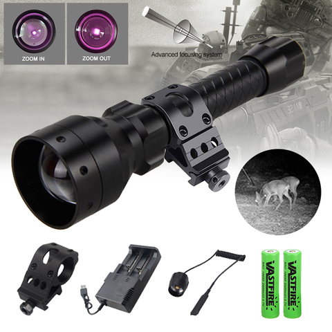 Zoomable Infrared Light Hunting Torch Adjustable IR Flashlight Black 940 nm Night Vision illuminator+18650+Charger+Mount+Switch ► Photo 1/6