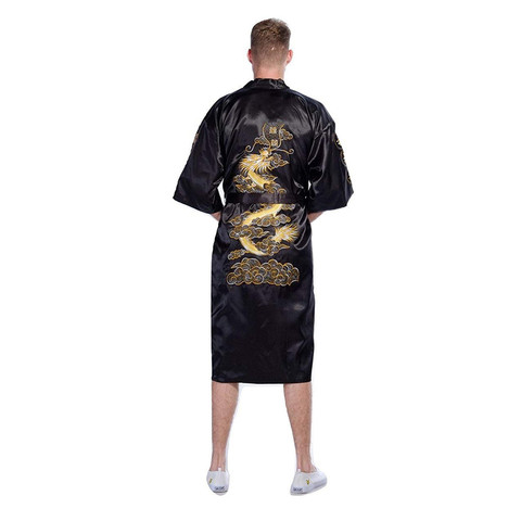 Embroidery Dragon Robes Traditional Male Sleepwear Loose Nightwear Kimono Bathrobe Gown Homewear Nightgown Big Size 3xl Classic ► Photo 1/6