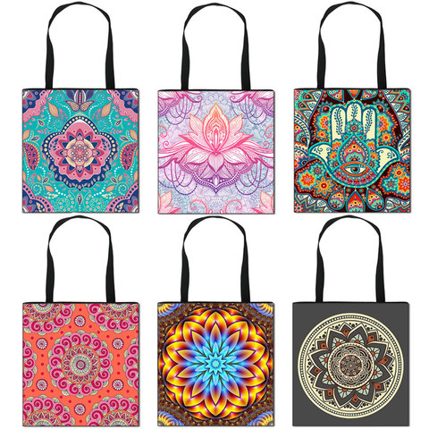 Mandala Datura Flowers Women Handbag Ladies Canvas Totes Bag Large Capacity Storage Shoulder Bags for Travel Female Shopping Bag ► Photo 1/6