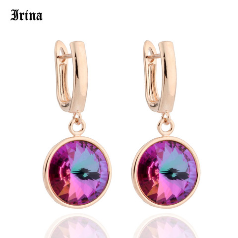 High Quality Classic 12 Color Round Crystal Drop Earrings 585 Rose Gold Color Colorful Korean Earrings for Women Wedding Jewelry ► Photo 1/6