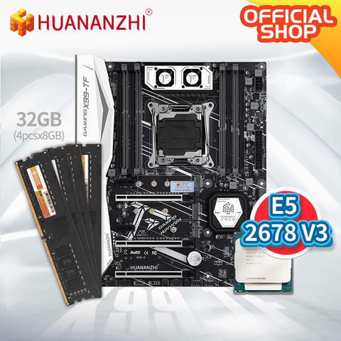 HUANANZHI X99 TF X99 Motherboard with Intel XEON E5 2678 V3 with 4*8G DDR4 NON ECC memory combo kit set NVME SATA 3.0 USB 3.0 ► Photo 1/1
