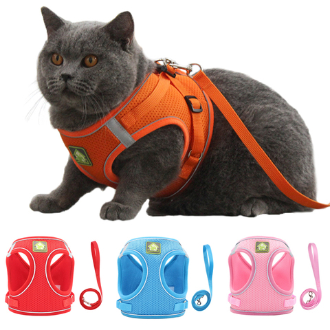 Reflective Puppy Cat Harness Vest With Walking Lead Leash Adjustable Kitten Collar Polyester Mesh Harness For Small Medium Dogs ► Photo 1/6