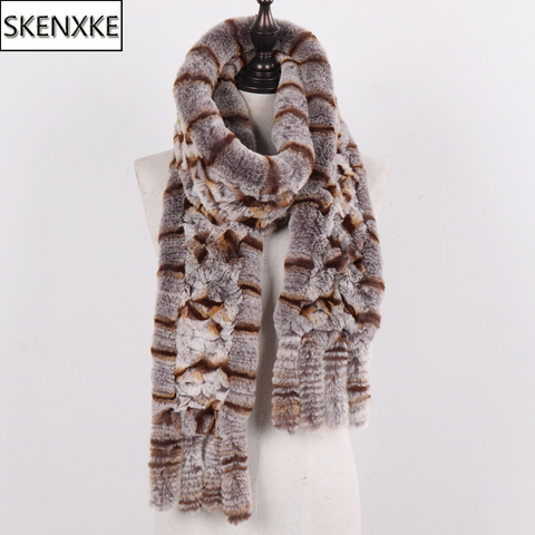 New Ladies 100% Natural Rex Rabbit Fur Long Style Scarves Women Knitted Rex Rabbit Fur Tassel Muffles Winter Warm Real Fur Scarf ► Photo 1/6