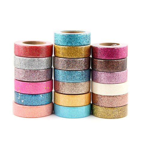 1PC Glitter Washi Tape Stationery Scrapbooking Decorative Adhesive Tapes DIY Color Masking Tape School Supply Papeleria 15mm*5m ► Photo 1/6