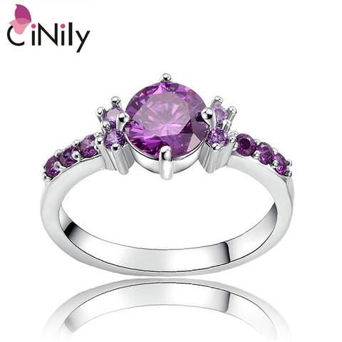 CiNily Violet Filled Finger Rings With Stone Silver Plated Purple Lilac Luxury Summer Cute Romance Fully-Jewelled Woman Girls ► Photo 1/6