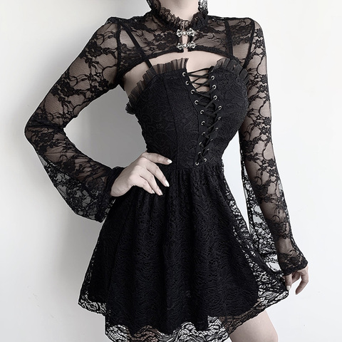 Vintage Flare Long Sleeve Lace Bolero Women Sweatshirts Gothic Streetwear Party Elegant Tops Sexy Short Steampunk Crop Jacket ► Photo 1/6