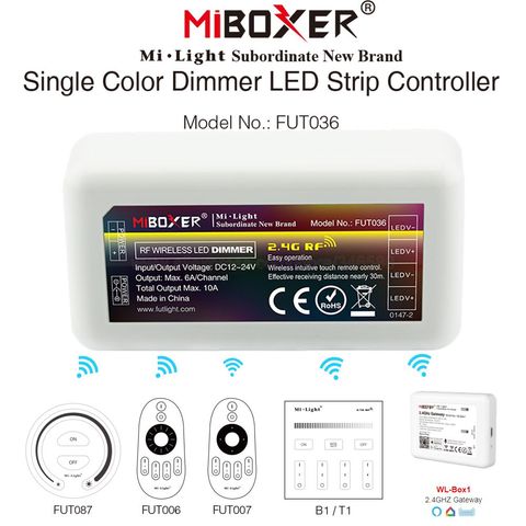 FUT036 Mi.light 2.4G RF Wireless Wifi Compatible 4-Zone Brigtness Adjustable LED Dimmer Controller for Single Color Strip Light ► Photo 1/6