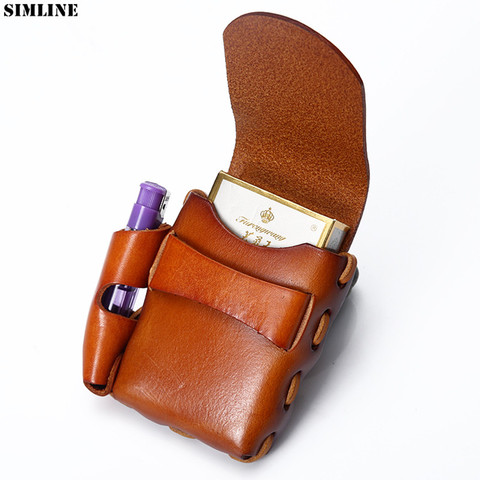 100% Genuine Leather Cigarette Case Men High Quality Cowhide Vintage Handmade Small Belt Waist Bag Pack Bags Holder For Man Male ► Photo 1/6