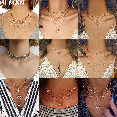 30 Styles Boho New Fashion Star Moon Multi-layer Alloy Necklace Female Charm Jewelry Tassel Necklace Set Mother Girlfriend Gift ► Photo 1/6