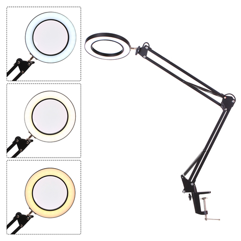 2022 Magnifying Glass with LED Light Third Hand Soldering Tool Desk Clamp USB 5X Magnifier Welding/Reading 3 Colors Table Lamp ► Photo 1/6