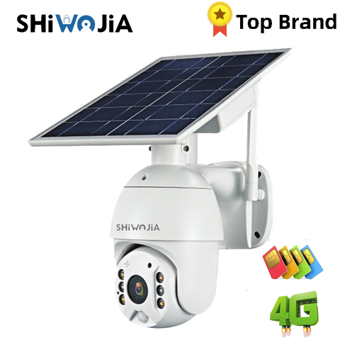 SHIWOJIA Camera 4G SIM Card 1080P HD Solar Panel Outdoor Monitoring CCTV Camera Smart Home Two-way Intrusion Alarm Long Standby ► Photo 1/6
