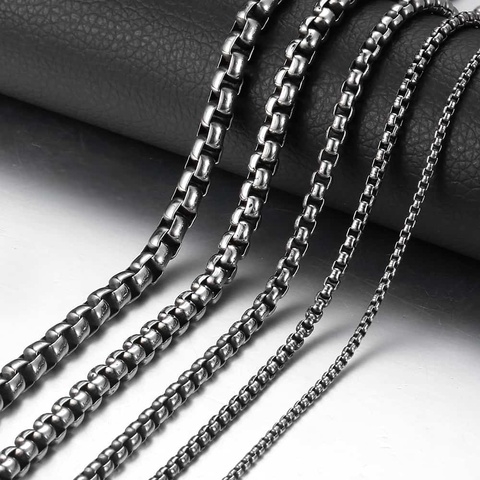 Davieslee Mens Necklace Gunmetal Thin Stainless Steel Round Box Chain Necklaces For Men Jewelry Dropshipping 2022 2-6mm DKNM06 ► Photo 1/6