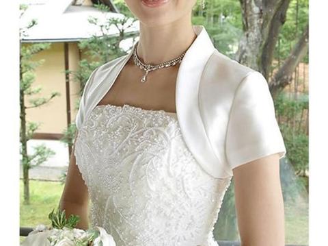 2022Satin Wedding Jacket Short Sleeves Custom Made Color/Size Bridal Bolero with Collar Feminino Bride Cape Femme Mariage Shrug ► Photo 1/6