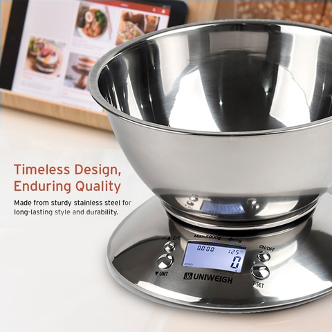 Digital Kitchen Scale High Accuracy 11lb/5kg Food Scale with Removable Bowl Room Temperature, Alarm Timer Stainless Steel Libra ► Photo 1/6