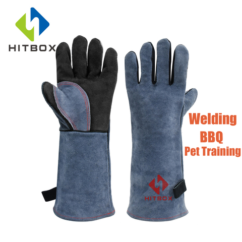 HITBOX Welding Gloves BBQ Kitchen Stove Heat Puncture Resistant Pet Training Thick Leather Oversize ► Photo 1/6