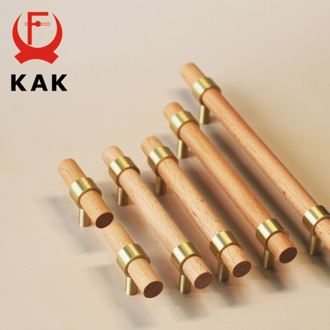 KAK Brass Copper Kitchen Handles for Cabinets Walnut Rosewood Furniture Handles Drawer Dresser Knobs Door Handle Hardware ► Photo 1/1