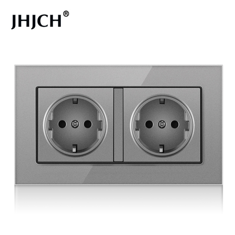 JHJCH European standard wall mounted power socket, crystal glass panel, German standard 2-hole 16A double grounding, 146 * 86mm ► Photo 1/6