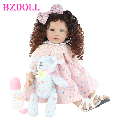 New Design 60 CM Soft Silicone Reborn Toddler Doll Toys For Girl Curly Hair Princess Baby Kids Birthday Gift Play House Toy ► Photo 1/6