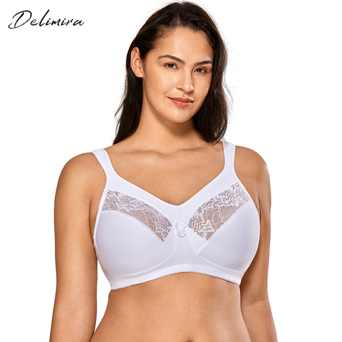 DELIMIRA Women's Plus Size Full Coverage Underwire Unlined Minimizer Lace  Bra 