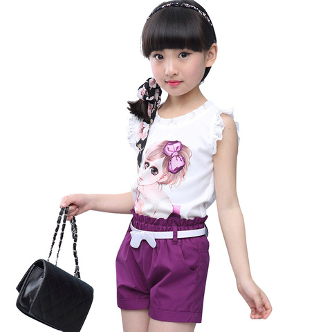 Girls Clothes Set Summer Cartoon Vest + Short Pants 2 PCS Children