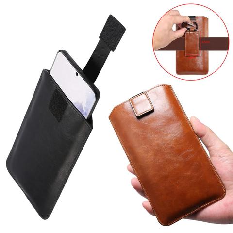 Ultra-thin simple mobile phone universal  PU leather pull strap holster Hook Loop Holster Pouch Belt Waist Bag Cover for Samsung ► Photo 1/6