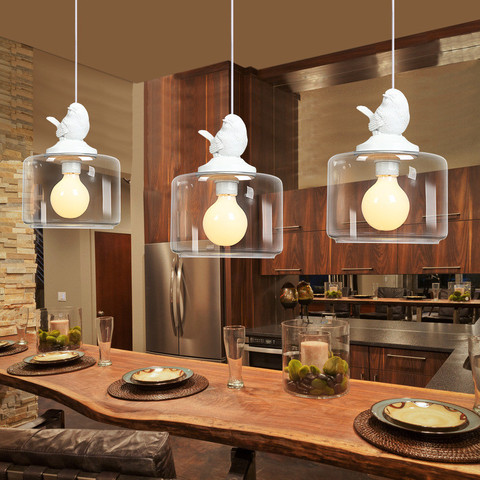 Creative glass bird pendant lights  one head bird led hanging lamp for dinner room Restaurants shops  Cafe 110v 220v ► Photo 1/6