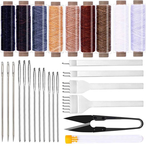 LMDZ Leather Sewing Tools Leather Stitching Tools Leather Crafting with Waxed Thread Hole Punches Needle for Leather Working Kit ► Photo 1/6