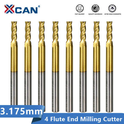 XCAN CNC Milling Cutter 3.175mm Shank Carbide Router Bit for Cutting Aluminum Brass 4 Flute TiN Coated Flat End Mill ► Photo 1/5