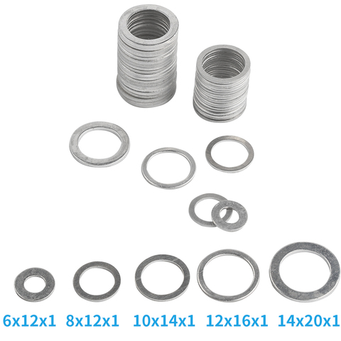 20/100Pcs Aluminum Washers Gasket set 6x12x1mm 10x14x1mm Flat Metal Washer Gasket Aluminum Sealing Rings ► Photo 1/6