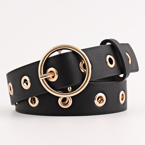 Buy Online Women Leather Belt Round Metal Pin Buckle Circle Belts Hot Brand Fashion Punk O Ring For Women Belt Alitools