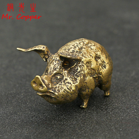 Retro Copper Chinese 12 Zodiac Flying Pig Statue Home Decoration Antique Brass Lucky Animal Figurine Small Table Desk Ornaments ► Photo 1/6