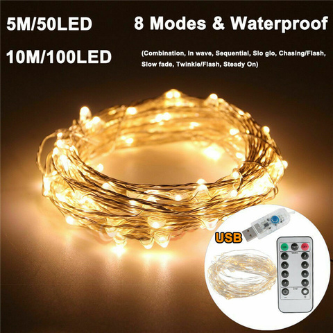 5M/10M LED fairy lights garland curtain lamp Remote control USB string lights New Year Christmas decora for home bedroom window ► Photo 1/6