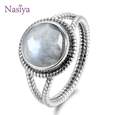 Real 925 Sterling Silver Rings With 10MM Round Natural Moonstones Women's Wedding Party Anniversary Fine Jewelry Ring Wholesale ► Photo 1/4