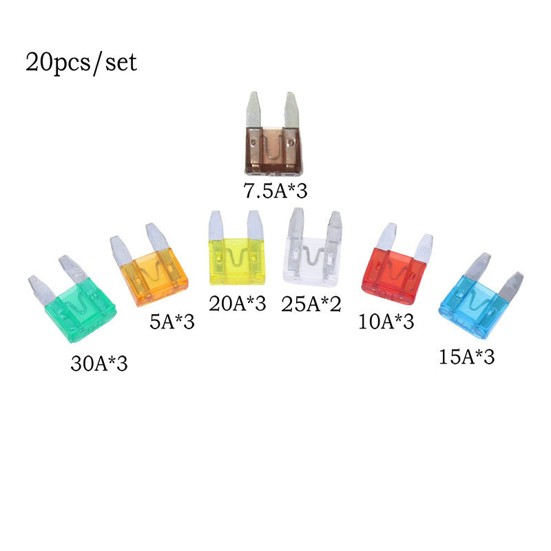 2 of each 2a,3a,4a,5a,7.5a,10a,15a,20a,25a,30a New mini blade fuses Pack of 20 