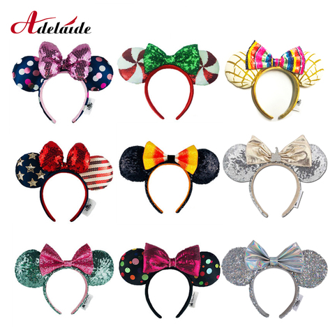 1PCS Cute minnie Big Ear Bow headband Sequin EARS COSTUME Headband Cosplay Plush Adult/Kids Headband Gift ► Photo 1/6