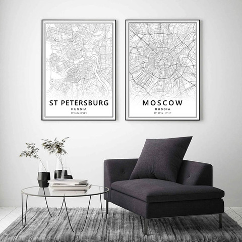 Modern Moscow St Petersburg City Map Russia Canvas Prints Painting Wall Art Pictures Posters for Living Room Home Decorative ► Photo 1/6
