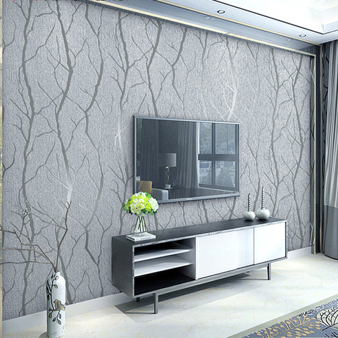 Thick Grey Velvet 3D Wallpaper For Bedroom Walls Living room Background Flocked Tree Branches Embossed wall paper home decor ► Photo 1/2