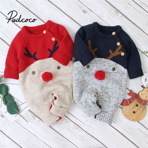 Baby Boys Christmas Rompers Reindeer Knitted Infantil Jumpsuits Toddler Girls New Year's Costume Children Warm Wool Clothes 0-2Y ► Photo 1/6