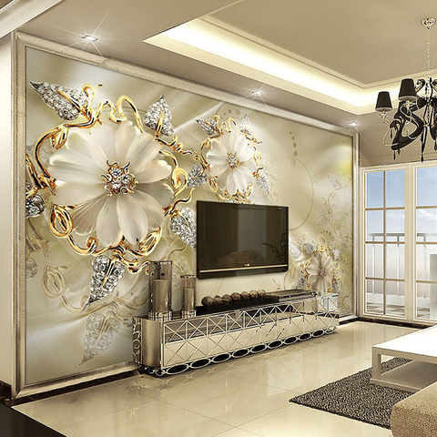 Custom 3D Mural Wallpaper European Style Diamond Jewelry Golden Flower Backdrop Decor Mural Modern Art Wall Painting Living Room ► Photo 1/6