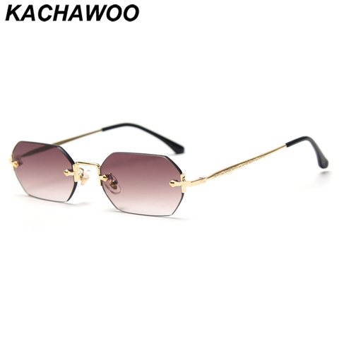 Kachawoo vintage sunglasses rimless female octagonal brown blue fashion eyewear men rectangular metal polygon popular spring ► Photo 1/6