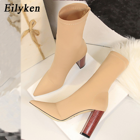 Eilyken Comfort Stretch Women Sock Boots Square High Heel Ankle Boots Fashion Pointed Toe Fall Stretch Shoes Black Big Size 2022 ► Photo 1/6