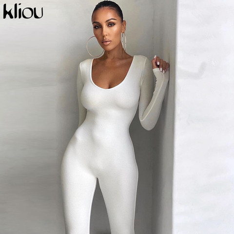 Kliou Autumn Solid Stretchy Bodycon Jumpsuits Women 2022 Slim Casual Skinny Streetwear Active Fitness Sporty Work Out Rompers ► Photo 1/6